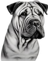 Sharpei dog, known for deep wrinkles and blue-black tongue. AI-Generated. png