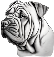 Sharpei dog, known for deep wrinkles and blue-black tongue. AI-Generated. png