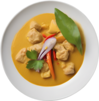 Experience the rich, tangy delight of Kaeng Lueang, a traditional Thai yellow curry. AI-generated. png