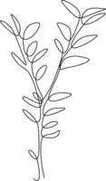 The illustrations and clipart. one line art. a branch of a tree with leaves. one continues line art vector