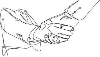 One line art. continuous line art. 2 man dealing on the project agreement vector