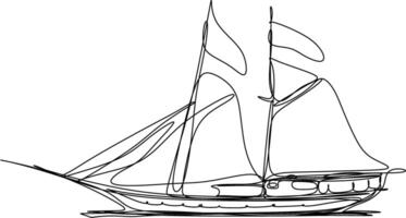 One line art. continuous line art. a traditional ship sailing in the ocean vector