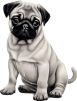 Close up captures Pugs distinctive wrinkled, expressive face. AI-Generated. png