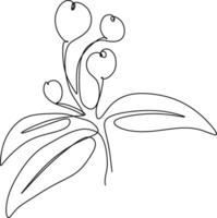 The illustrations and clipart. one line art. a branch of a tree with leaves. one continues line art vector