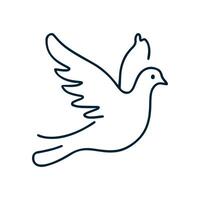 One continuous line drawing of flying up dove. Where, Bird symbol of peace and freedom in simple linear style. Mascot concept for national labor movement icon isolated on white. Doodle illustration vector