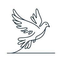 One continuous line drawing of flying up dove. Where, Bird symbol of peace and freedom in simple linear style. Mascot concept for national labor movement icon isolated on white. Doodle illustration vector