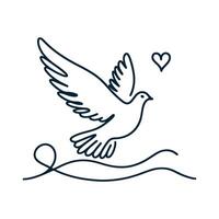 One continuous line drawing of flying up dove. Where, Bird symbol of peace and freedom in simple linear style. Mascot concept for national labor movement icon isolated on white. Doodle illustration vector