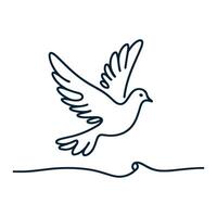 One continuous line drawing of flying up dove. Where, Bird symbol of peace and freedom in simple linear style. Mascot concept for national labor movement icon isolated on white. Doodle illustration vector