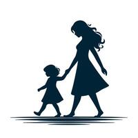 simple design of the silhouette of a child and mother walking under the rain vector