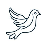 One continuous line drawing of flying up dove. Where, Bird symbol of peace and freedom in simple linear style. Mascot concept for national labor movement icon isolated on white. Doodle illustration vector