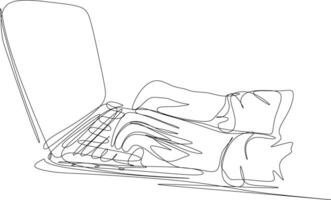 One-line art. continuous line art, secretary typing the document vector