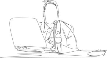 One-line art. continuous line art, secretary typing the document vector