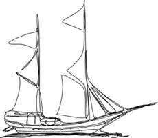 One line art. continuous line art. a traditional ship sailing in the ocean vector