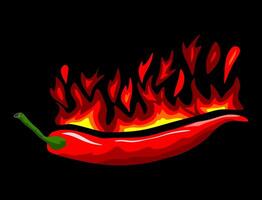 Illustration and flat design. Hot chili isolated on black. a simple icon. vector