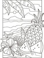 Fruits on the beach sand. Coloring page. Coloring book page for adult. vector