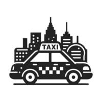 Taxi Car in City Silhouette icon isolated on white background. vector