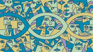 face illustration in cubism style colorful, modern background, abstract portrait vector