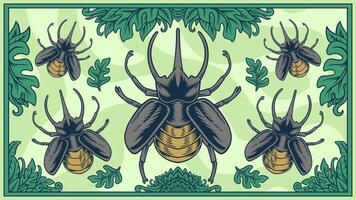 illustration of horned beetle with great ornament for wallpaper, prints, textiles, patterns, backgrounds vector