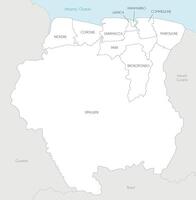 map of Suriname with districts and administrative divisions, and neighbouring countries. Editable and clearly labeled layers. vector