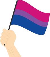 Hand holding and raising Bisexual pride flag isolated on white background vector