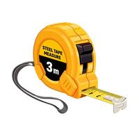 Yellow round tape measure. Cartoon isolated yellow tool of builder or architect with line scales on ruler tape to measure length or distance, plastic roulette equipment for measurement vector