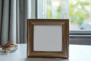 Natural Mockup Photo Paper on Wooden Table for a Realistic and Authentic Presentation, Perfect for Showcasing Designs with a Natural Feel