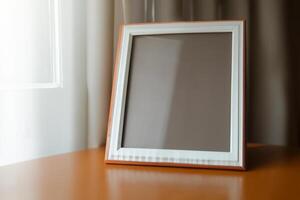Natural Mockup Photo Paper on Wooden Table for a Realistic and Authentic Presentation, Perfect for Showcasing Designs with a Natural Feel