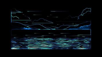 Neon frame effect Lake Balaton in Hungary, glow, black background. video