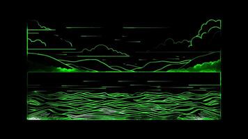 Neon frame effect Lake Balaton in Hungary, glow, black background. video