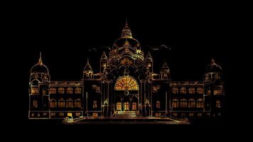 Neon frame effect Szechenyi Thermal Bath in Budapest, Hungary, glow, black background. video