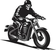 Bone Chopper Biker Skeleton Silhouette in Leather Jacket Leather Reaper Motorcycle Skeleton in Dark vector