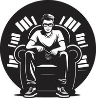 Educative Enclave Student Amidst Books Emblem Readers Refuge Student with Books in Black vector