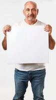 Mature man with a blank white board in hand photo