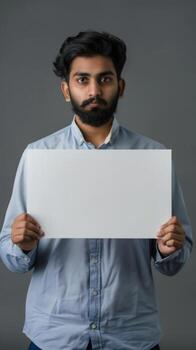 A man holding a white sign, ready to convey a powerful message photo
