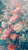 A colorful bouquet of flowers arranged in a vase photo