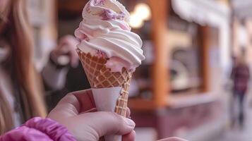 Close-up of a persons hands holding an ice cream cone photo