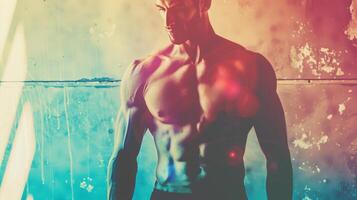 A man stands confidently amidst a burst of colorful hues photo
