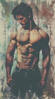 A painting of a muscular man showcasing his powerful physique photo