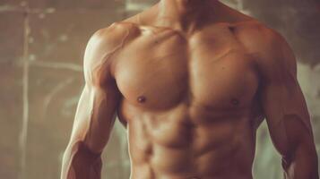 Shirtless man posing confidently for camera photo