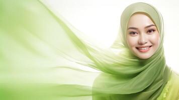 Beautiful Indonesian model in a green hijab photo