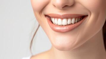 A womans smiling mouth with white teeth, a perfect example of a healthy and beautiful smile photo