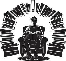 Study Sanctuary Student Enveloped by Books Bookish Bliss Student Lost in Books Emblem vector