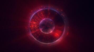 Abstract red bright glowing background with a sphere core atom energy burning ball circle made of waves of energy rays and plasma with light in high quality 4k, motion design video