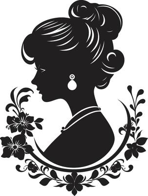 Retro Rose Radiance Womans Face Emblem Vintage Blossom Beauty Floral Border