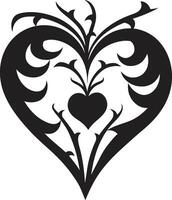 Chic Decorative Intricate Black Heart Shape Abstract Love Symbol Refined Graphic Emblem vector