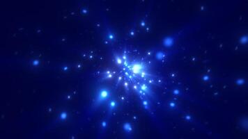 Abstract bright blue glowing background with flying dots circles bokeh video