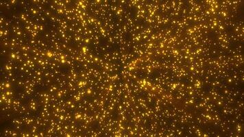 Glowing yellow gold snowflakes snowfall blizzard of energy abstract particles and light for Christmas and New Year festive abstract background video