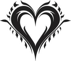 Gothic Grace Abstract Graphics of Black Heart Nocturnal Noir Stylish Black Heart Shape Art vector
