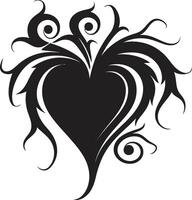 Elegant Black Heart Abstract Graphic with Intricate Details Intricate Heart Silhouette Graceful Black Graphic with Abstract Elements vector
