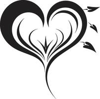 Stylish Minimalist Heart Intricate Black Graphic with Abstract Elements Sleek Heart Graceful Black Graphic with Decorative Flourishes vector